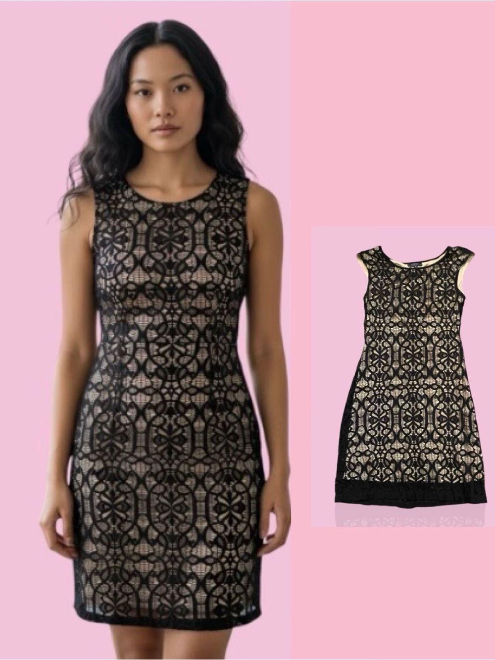 dressbarn Black Lace Mini Dress with Nude Underlay